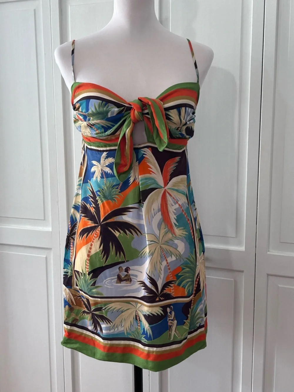 Farm Rio Scarf Tropical Print Tie-Front Mini Dress - S - Picture 9 of 16